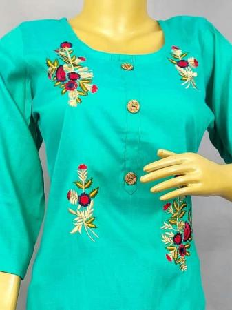 Blue Kurti with Floral colour embroidery work